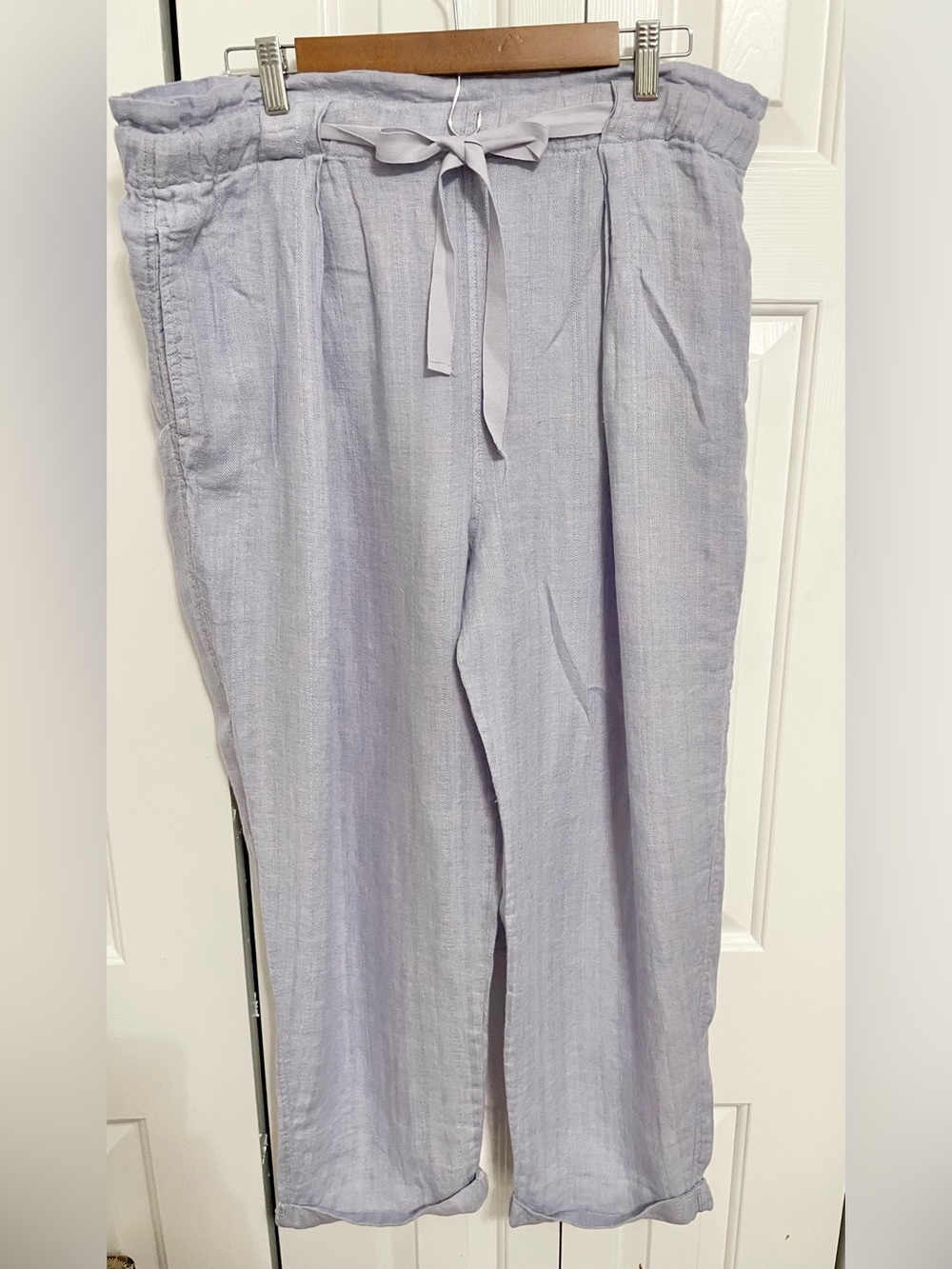 Free People Light Lavender Drawstring Linen-Blend Trousers